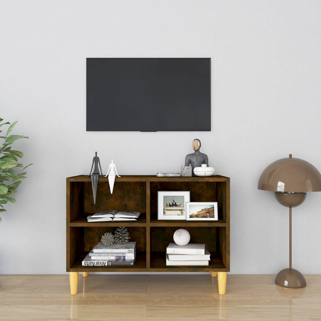 vidaXL TV Cabinet with Solid Wood Legs Smoked Oak 69.5x30x50 cm