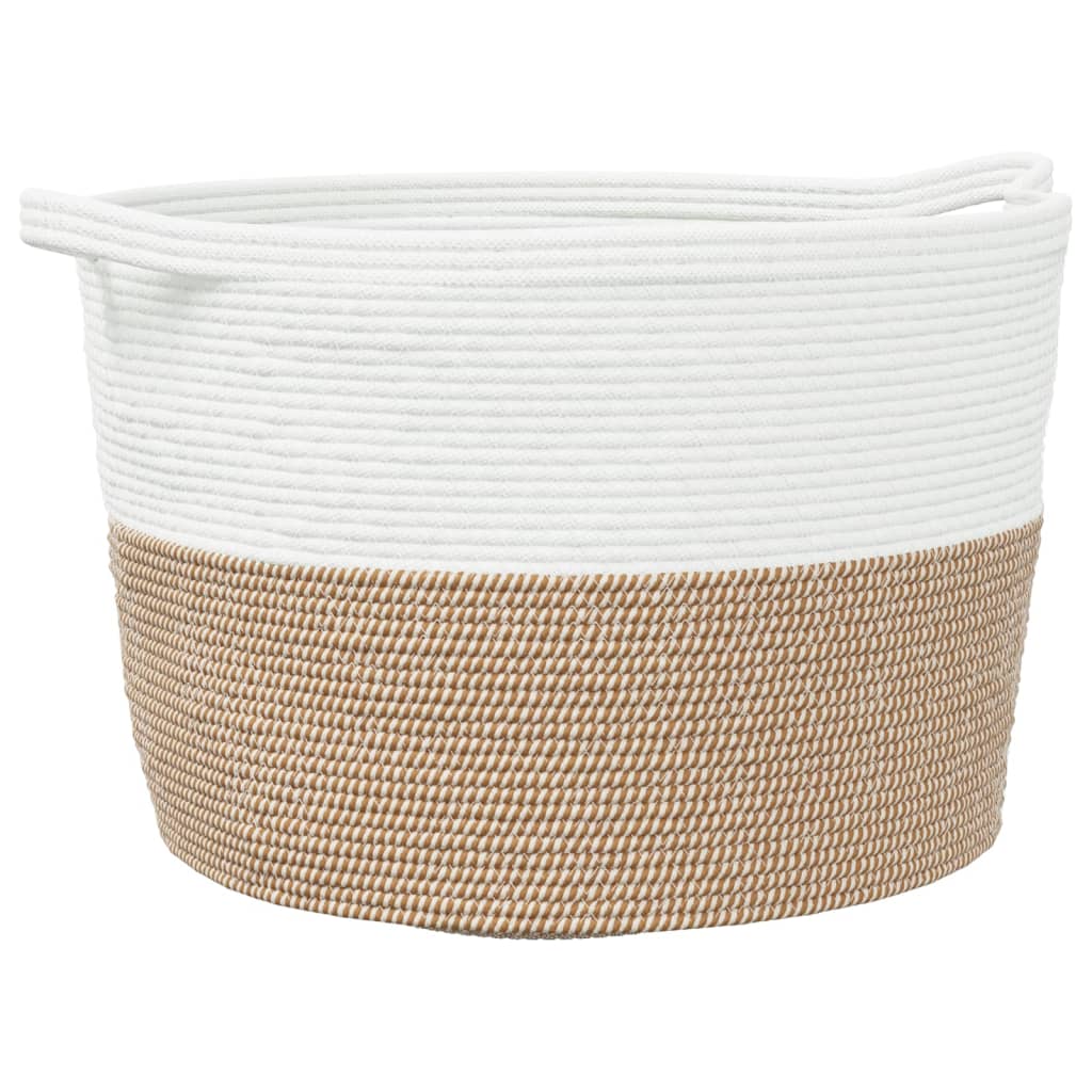 vidaXL Laundry Basket Brown and White Ø60x36 cm Cotton