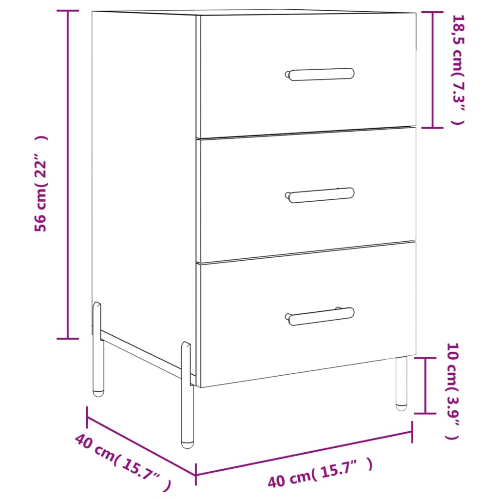 vidaXL Bedside Cabinet White 40x40x66 cm Engineered Wood