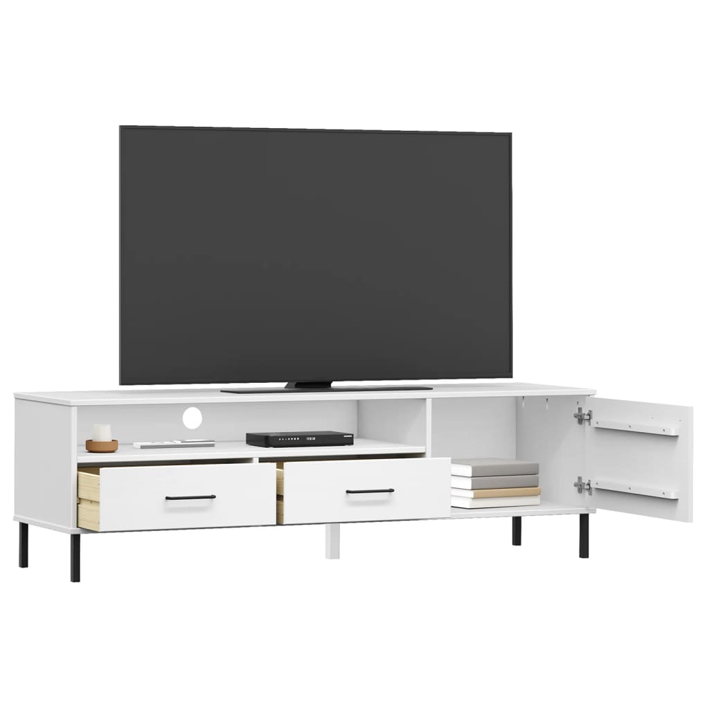 vidaXL TV Cabinet with Metal Legs White Solid Wood Pine OSLO
