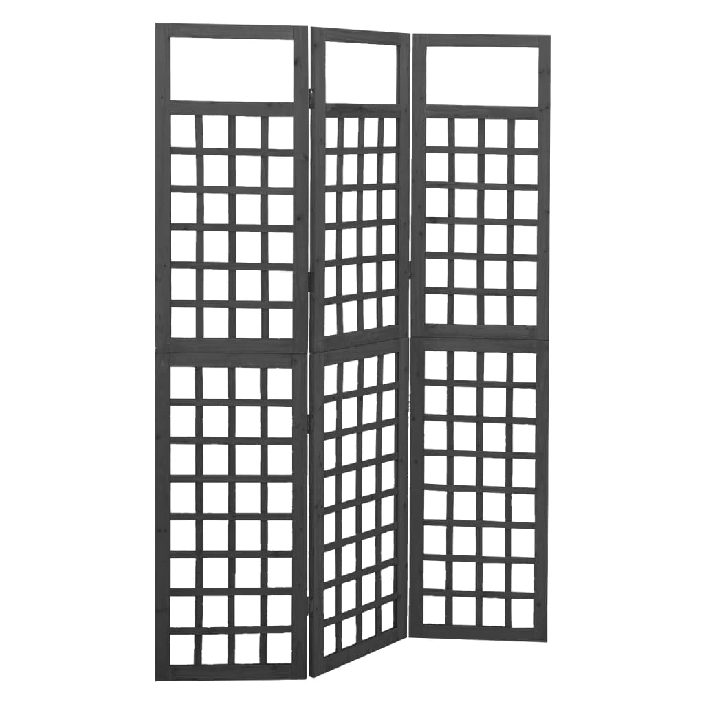 vidaXL 3-Panel Room Divider/Trellis Solid Fir Wood Black 121x180 cm