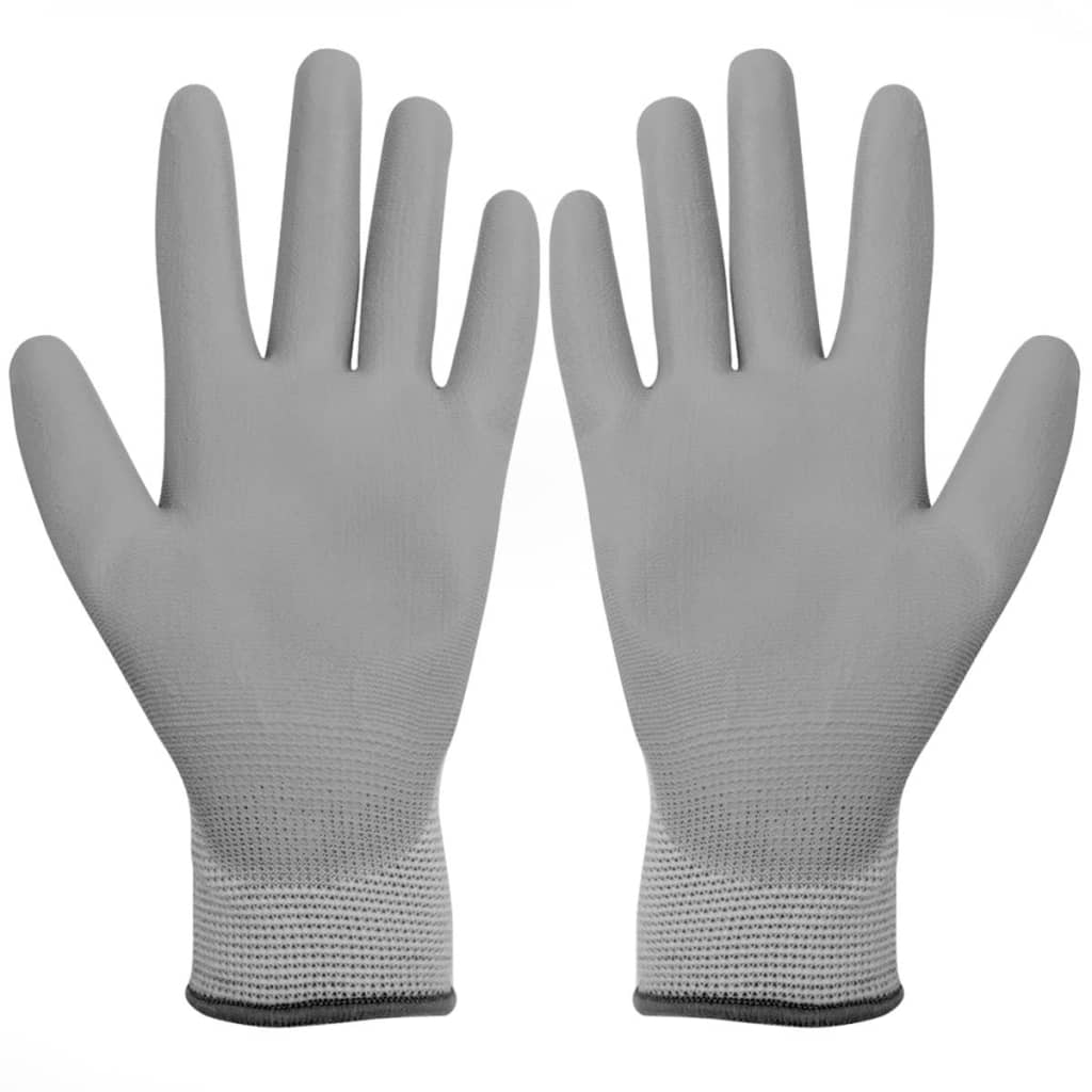 vidaXL Work Gloves PU 24 Pairs White and Grey Size 9/L