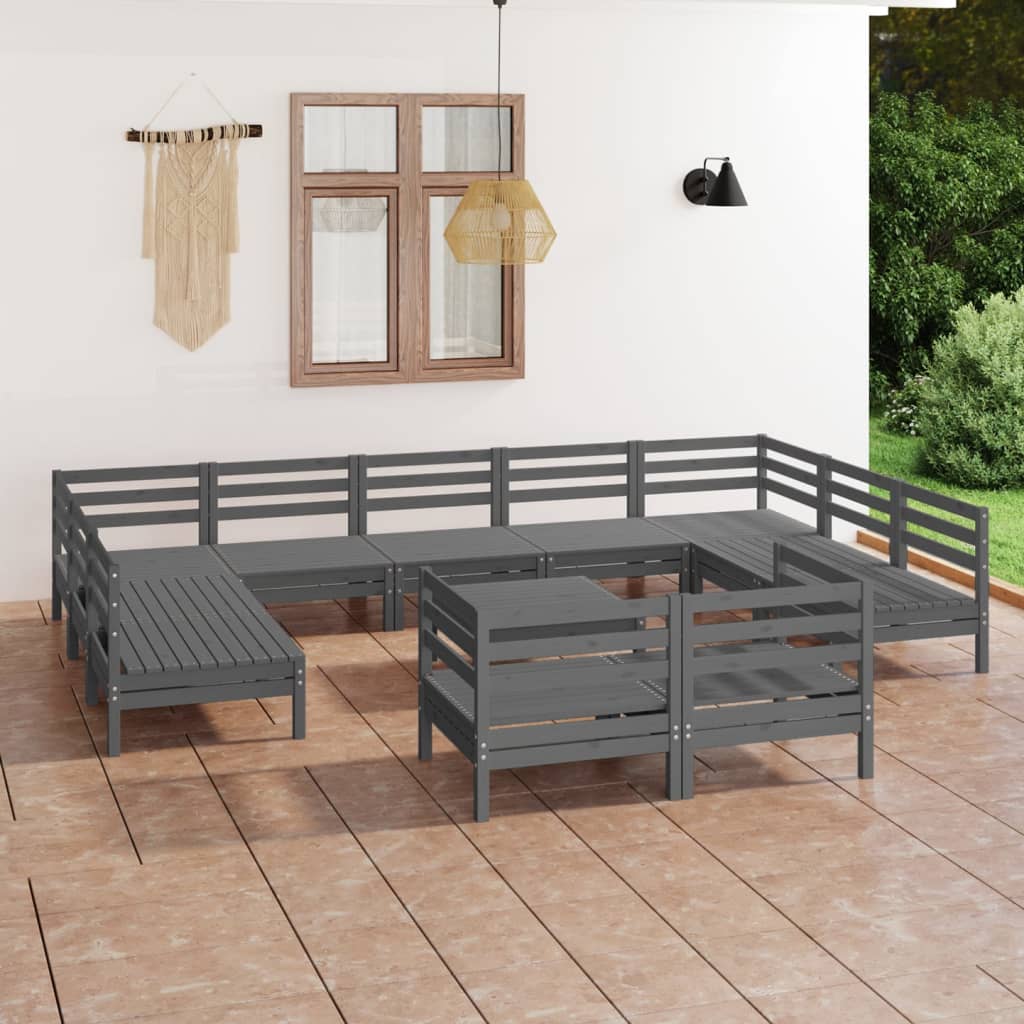 vidaXL 12 Piece Garden Lounge Set Grey Solid Wood Pine