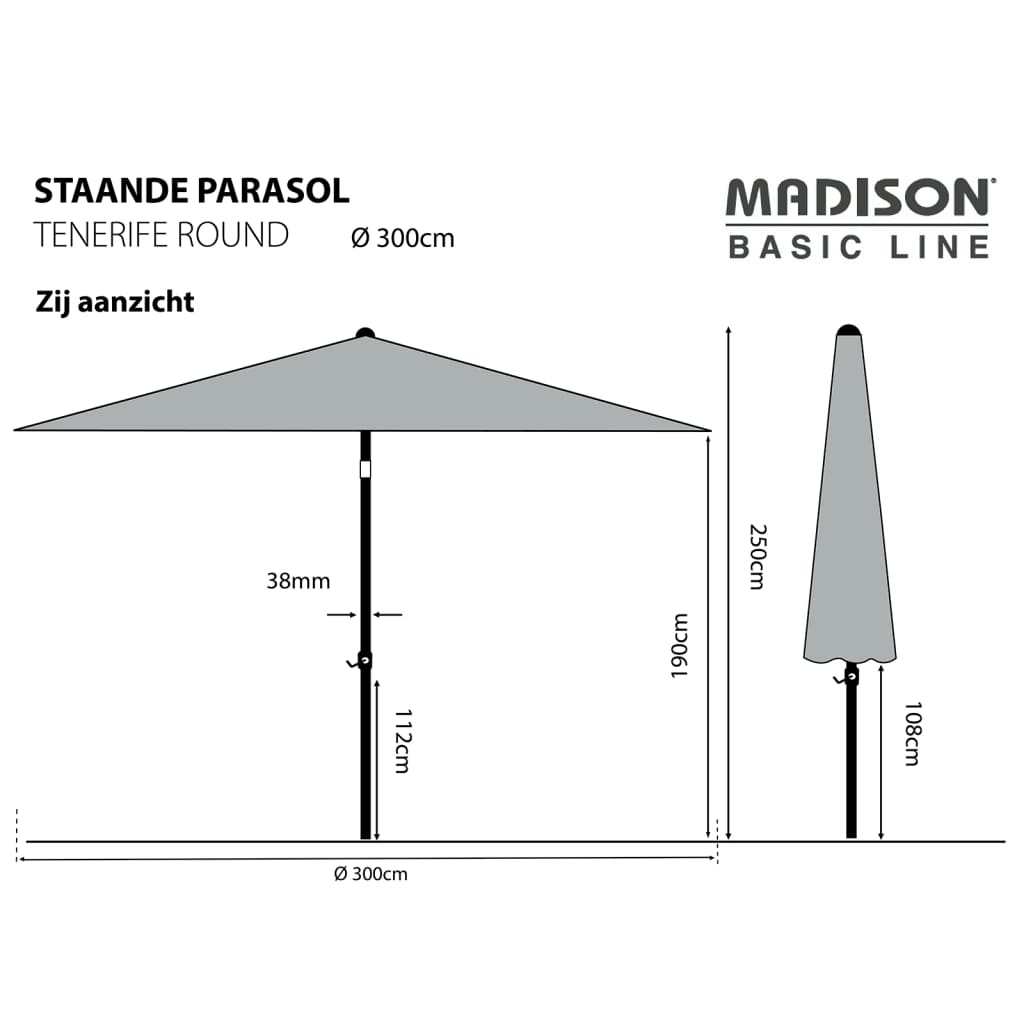 Madison Parasol Tenerife 300 cm Grey