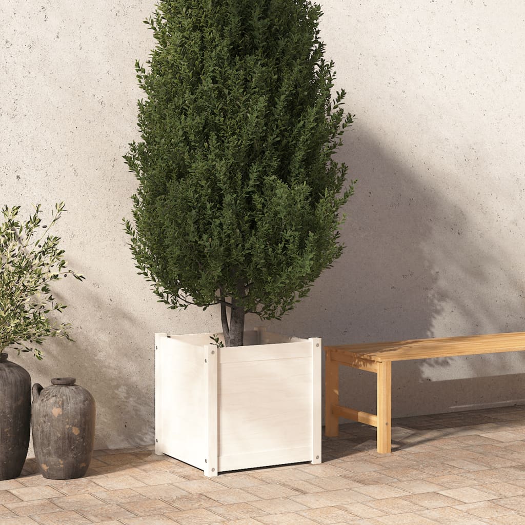 vidaXL Garden Planter White 50x50x50 cm Solid Pinewood
