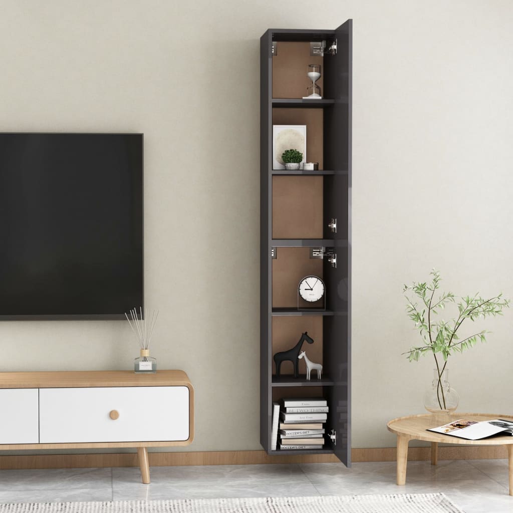 vidaXL TV Cabinets 2 pcs High Gloss Grey 30.5x30x90 cm Engineered Wood