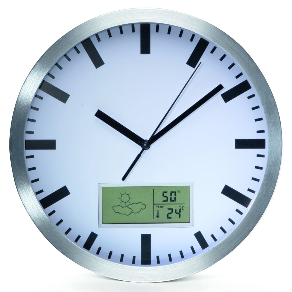 Perel Wall Clock 25 cm White and Sliver