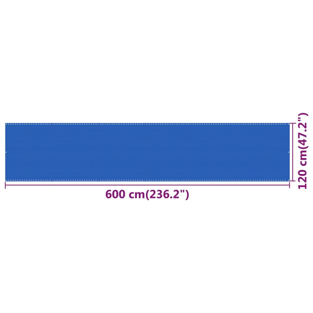 vidaXL Balcony Screen Blue 120x600 cm HDPE