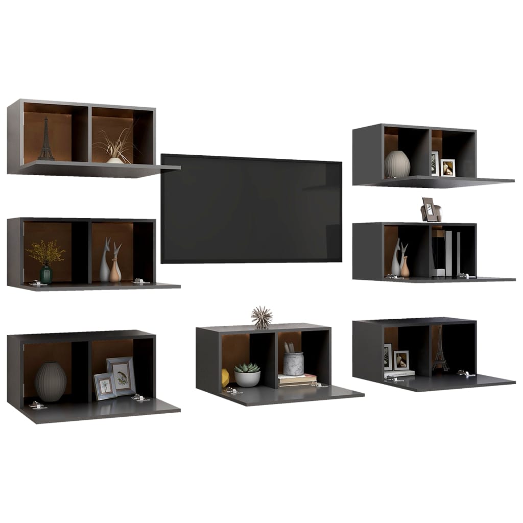 vidaXL TV Cabinets 7 pcs Grey 30.5x30x60 cm Engineered Wood