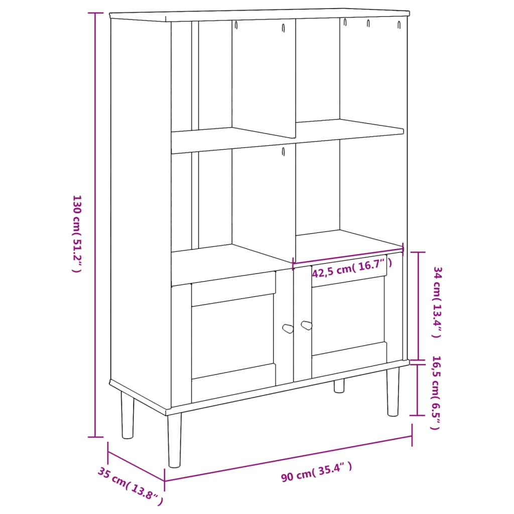 vidaXL Bookcase SENJA Rattan Look White 90x35x130 cm Solid Wood Pine