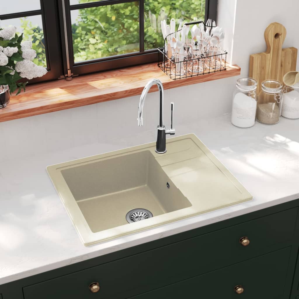 vidaXL Kitchen Sink with Overflow Hole Oval Beige Granite