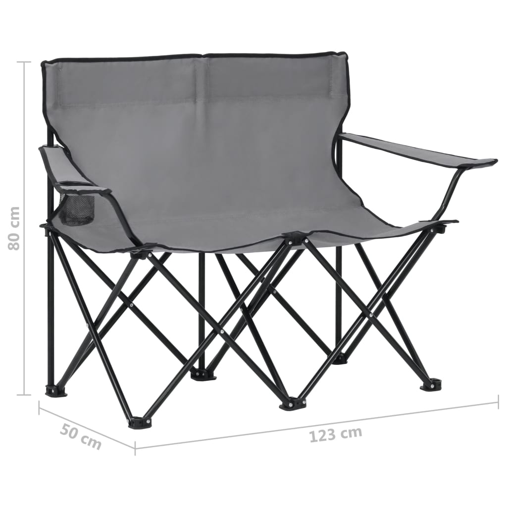 vidaXL 2-Seater Foldable Camping Chair Steel and Fabric Grey