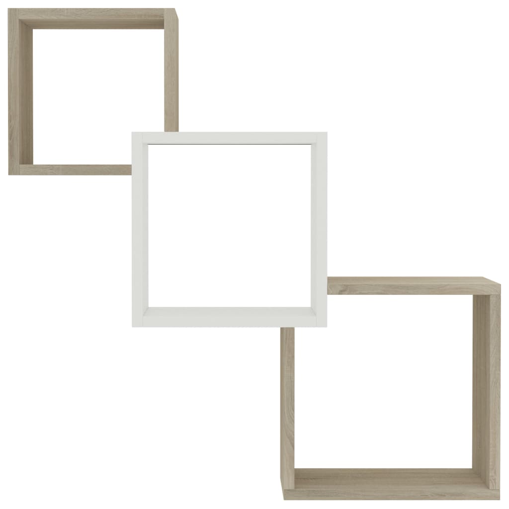 vidaXL Cube Wall Shelf White and Sonoma Oak 68x15x68 cm Engineered Wood