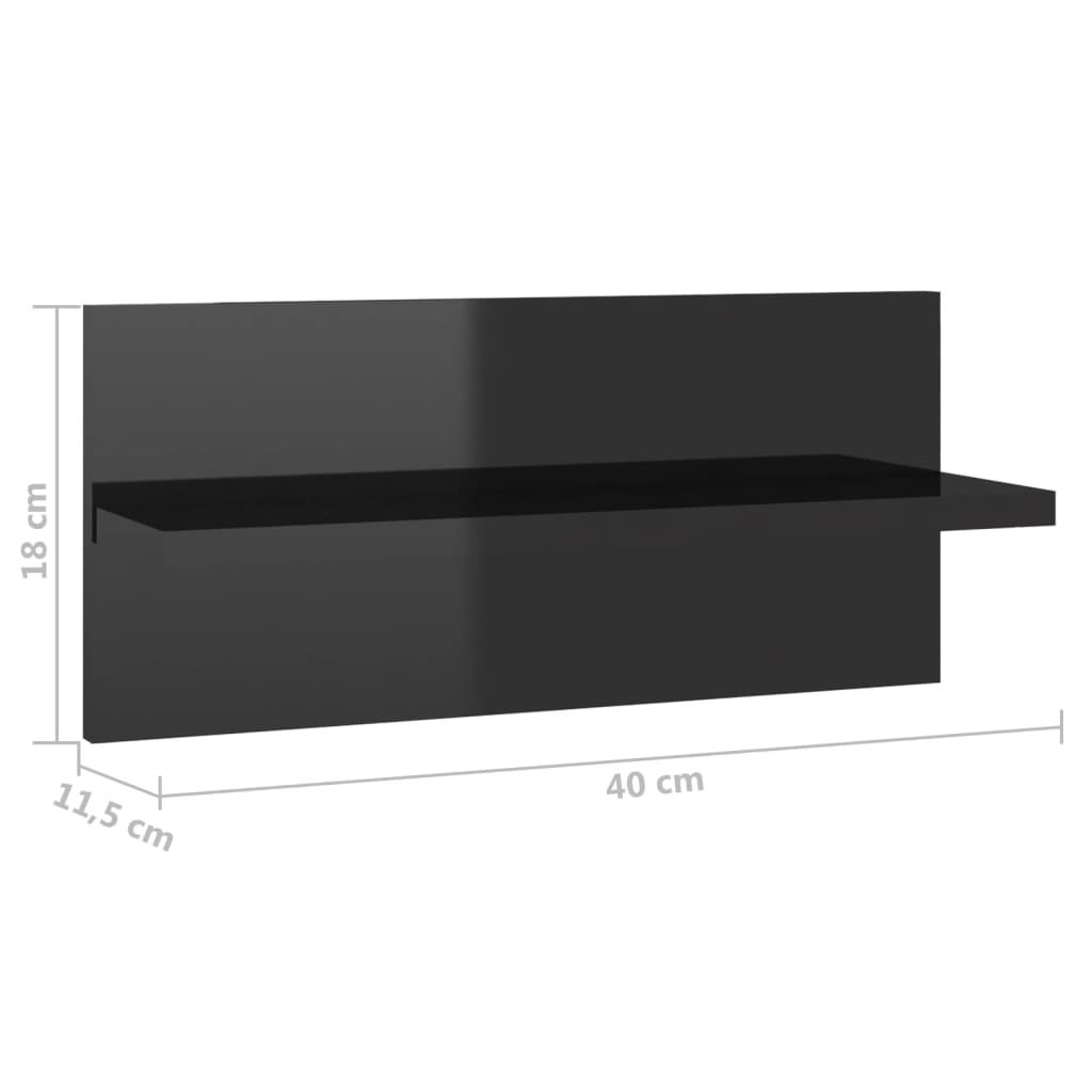 vidaXL Wall Shelves 2 pcs High Gloss Black 40x11.5x18 cm