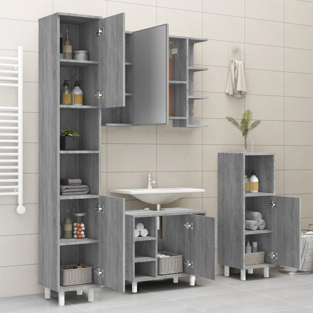 vidaXL Bathroom Cabinet Grey Sonoma 30x30x179 cm Engineered Wood