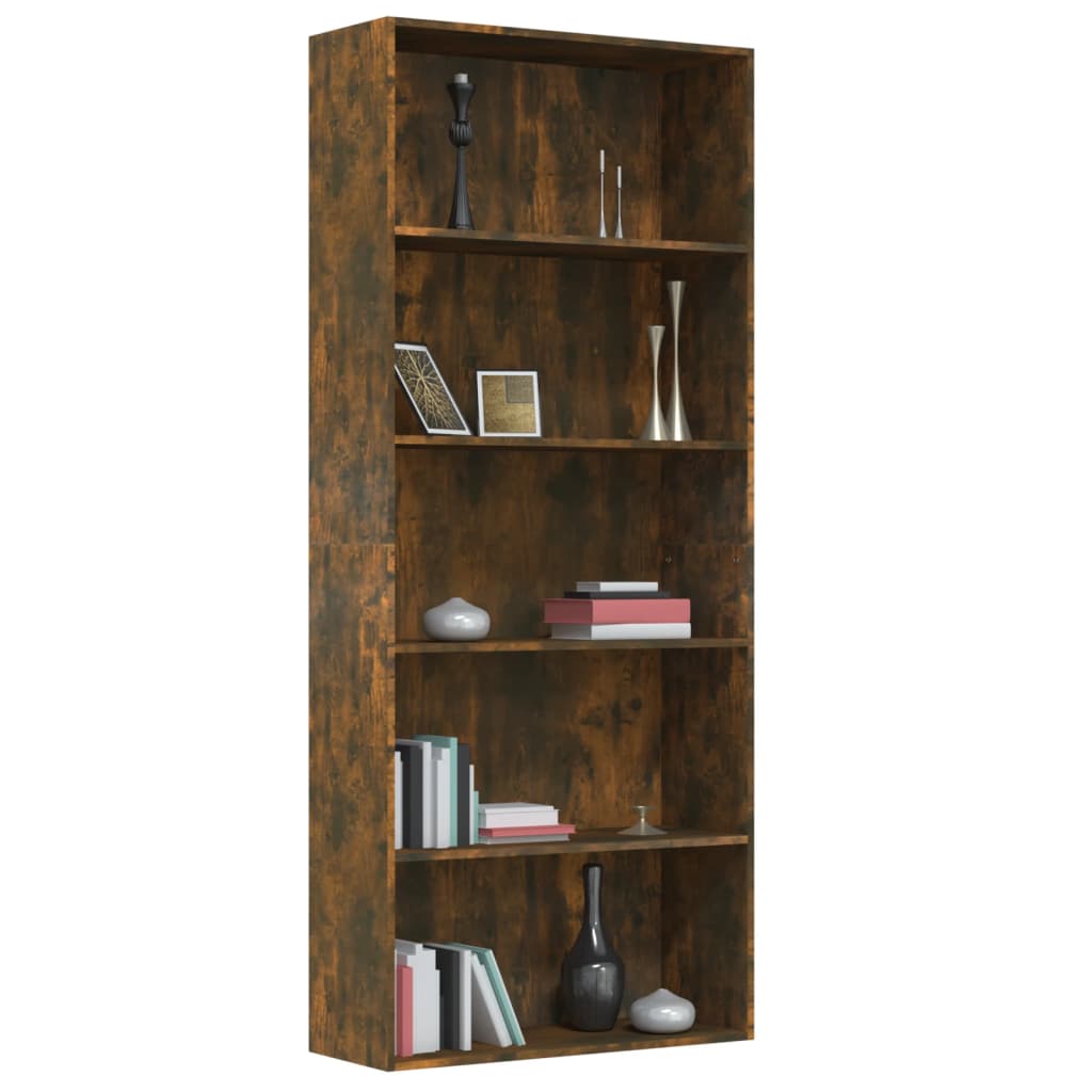 vidaXL 5-Tier Book Cabinet Smoked Oak 80x30x189 cm Engineered Wood