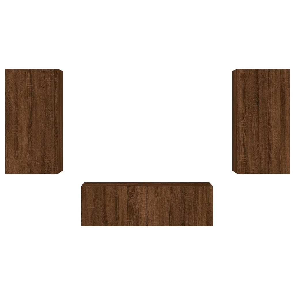 vidaXL 3 Piece TV Wall Cabinets with LED Lights Brown Oak