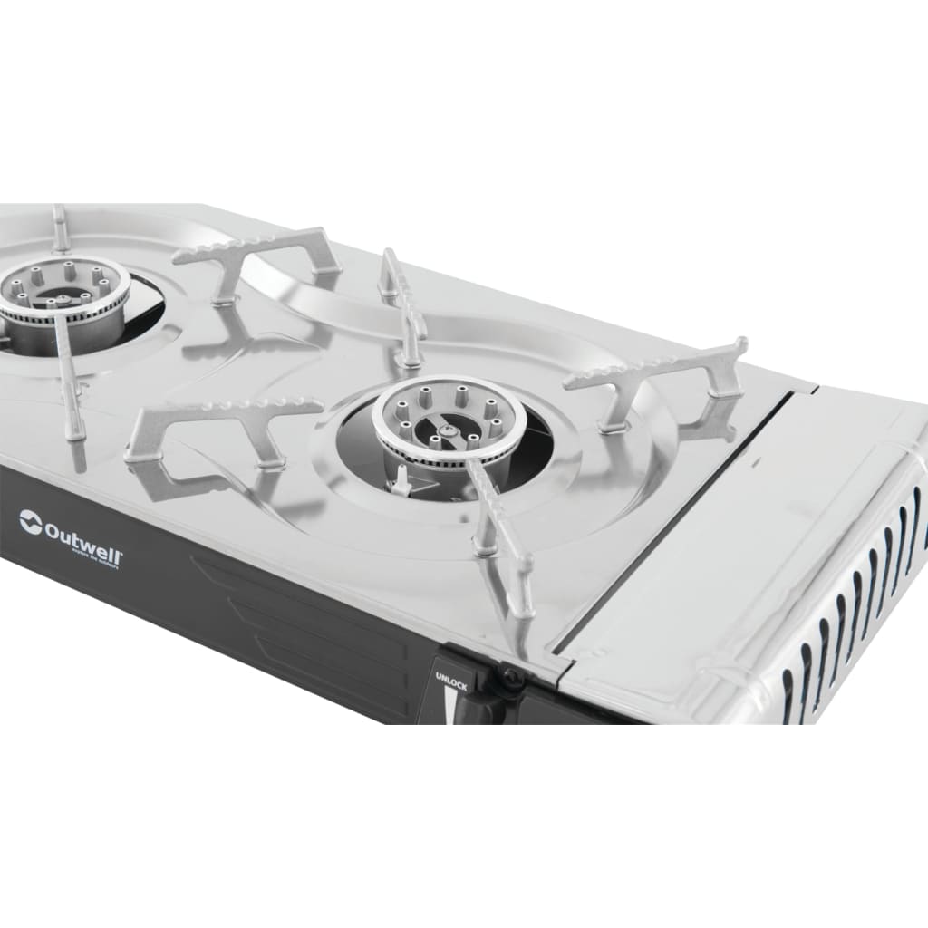 Outwell Camping Portable Gas Stove Appetizer Maxi 2 Burner Silver Grey