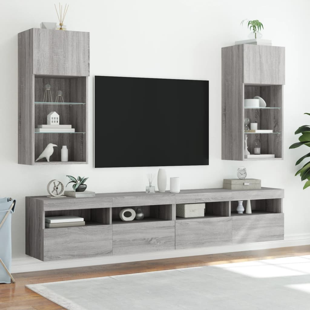 vidaXL TV Cabinets with LED Lights 2 pcs Grey Sonoma 40.5x30x90 cm