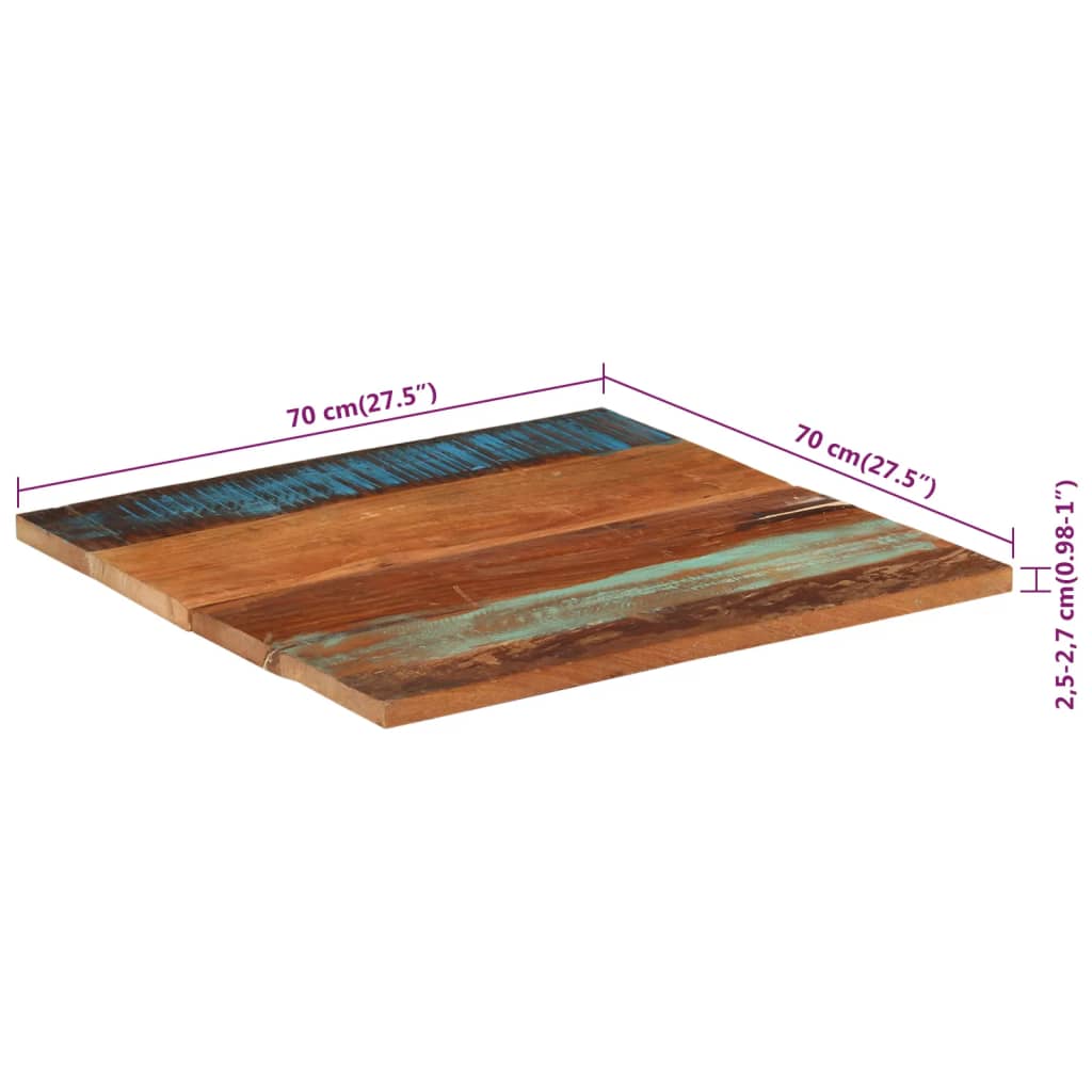 vidaXL Table Top 70x70x(2.5-2.7) cm Solid Wood Reclaimed