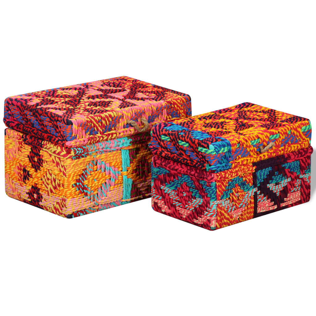 vidaXL Storage Boxes Set of 2 Chindi Fabric Multicolour