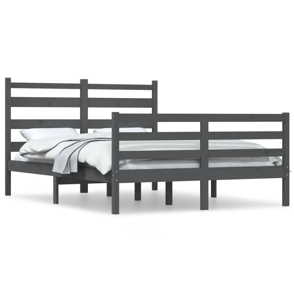 vidaXL Bed Frame Solid Wood Pine 160x200 cm Grey