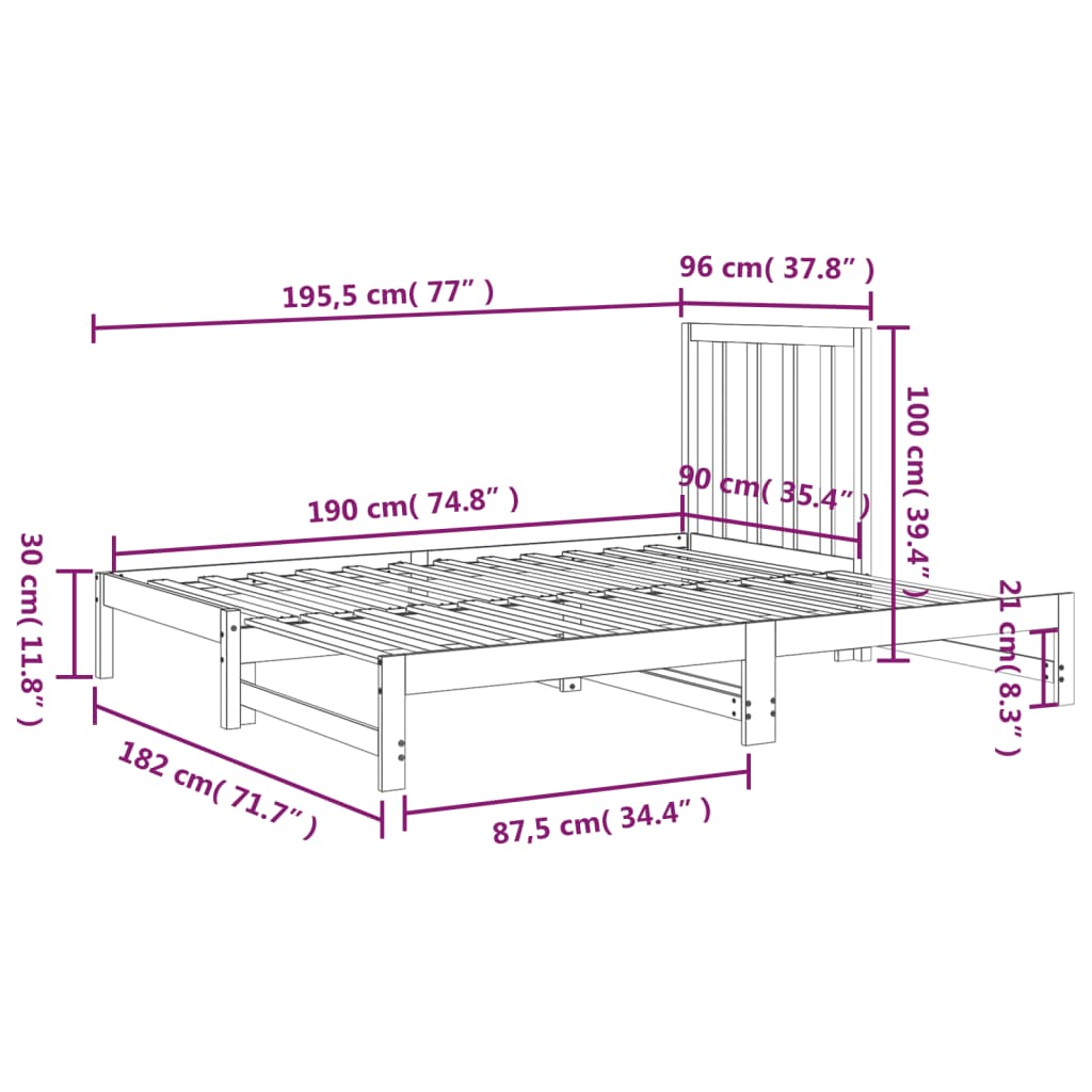 vidaXL Pull-out Day Bed Black 2x(90x190) cm Solid Wood Pine