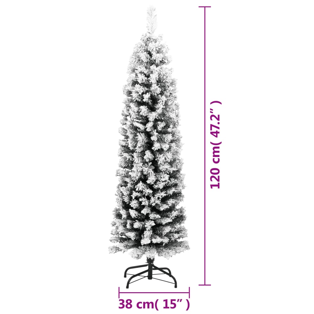 vidaXL Slim Artificial Christmas Tree with Flocked Snow Green 120 cm PVC