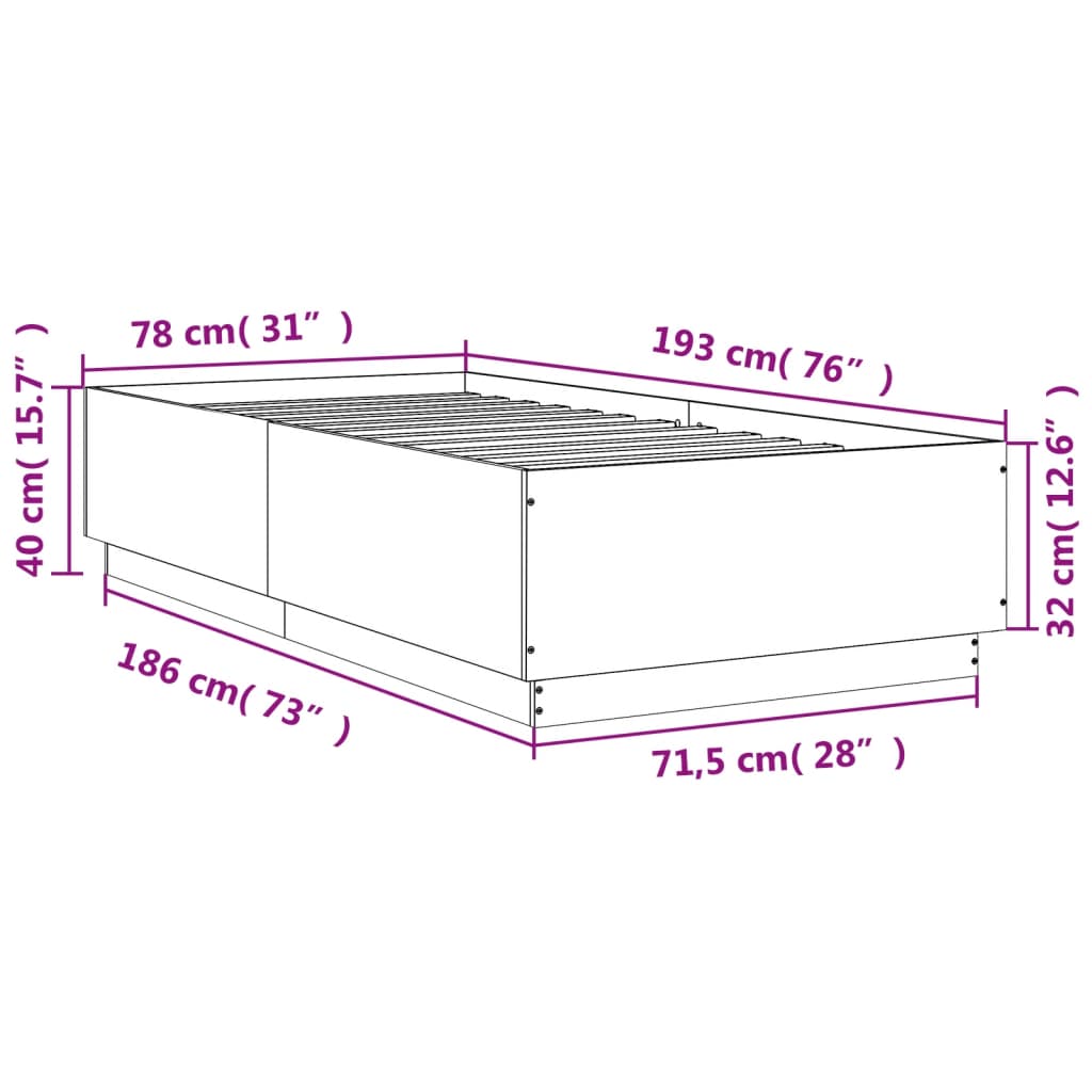 vidaXL Bed Frame White 75x190 cm Small Single Engineered Wood