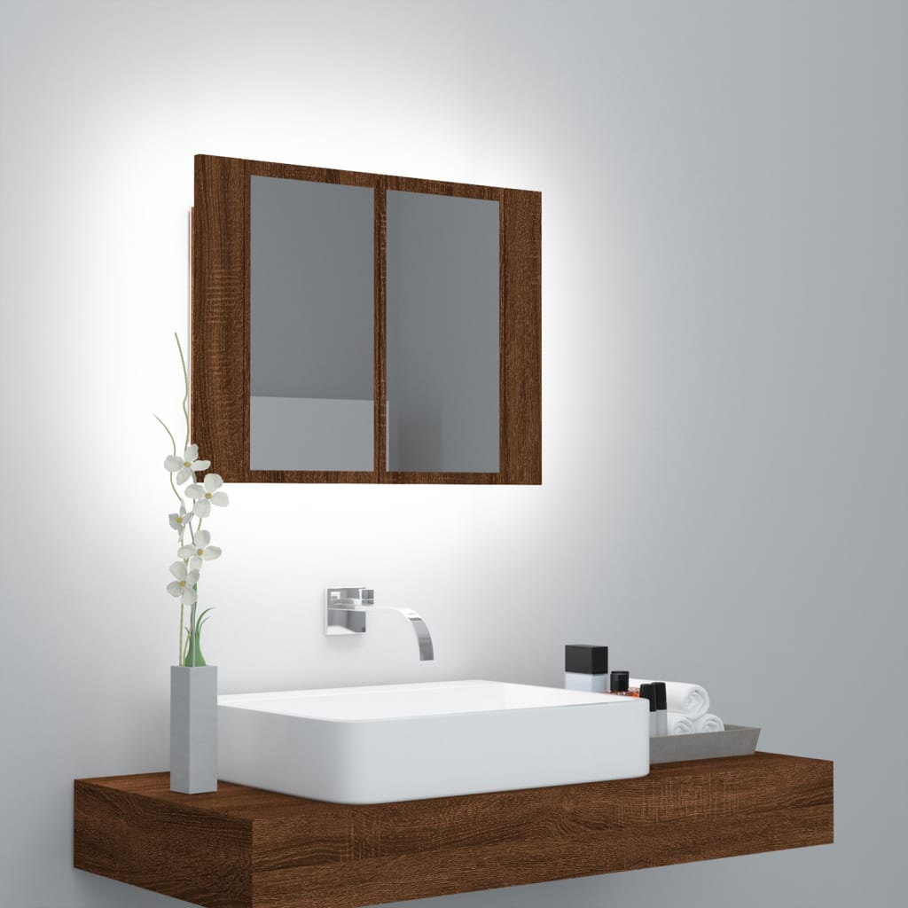 vidaXL LED Mirror Cabinet Brown Oak 60x12x45 cm Engineered Wood