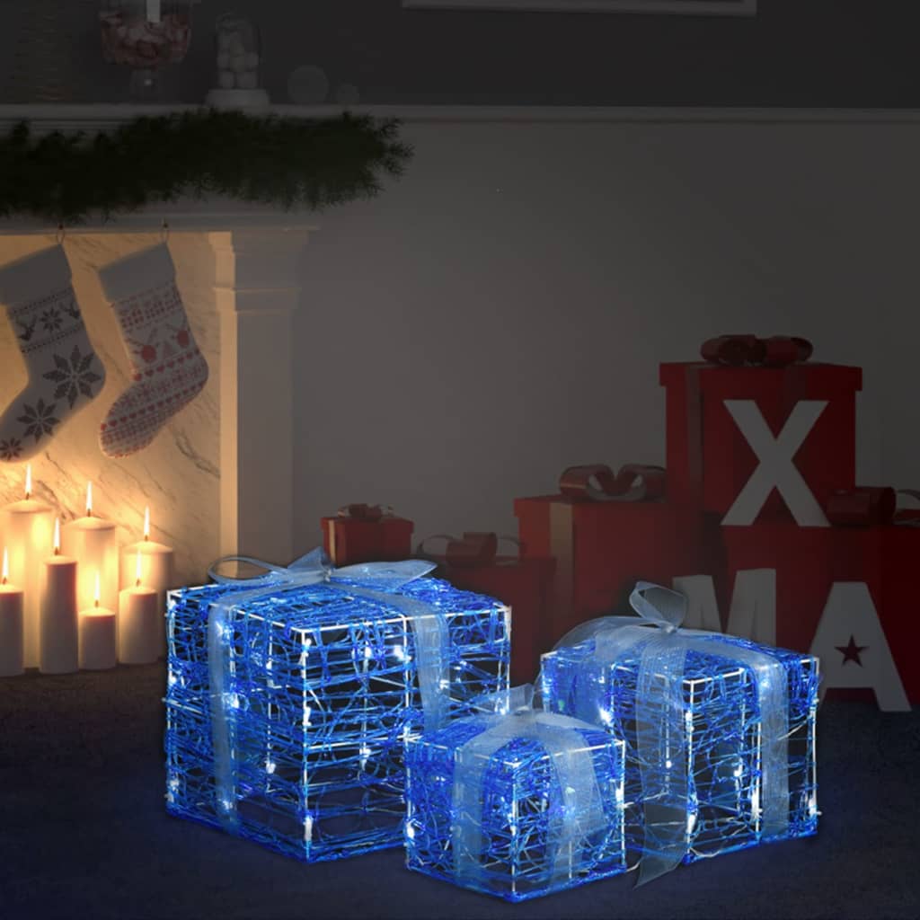 vidaXL Decorative Acrylic Christmas Gift Boxes 3 pcs Cold White
