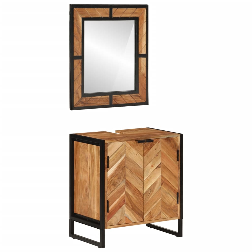 vidaXL 2 Piece Bathroom Furniture Set Iron and Solid Wood Acacia