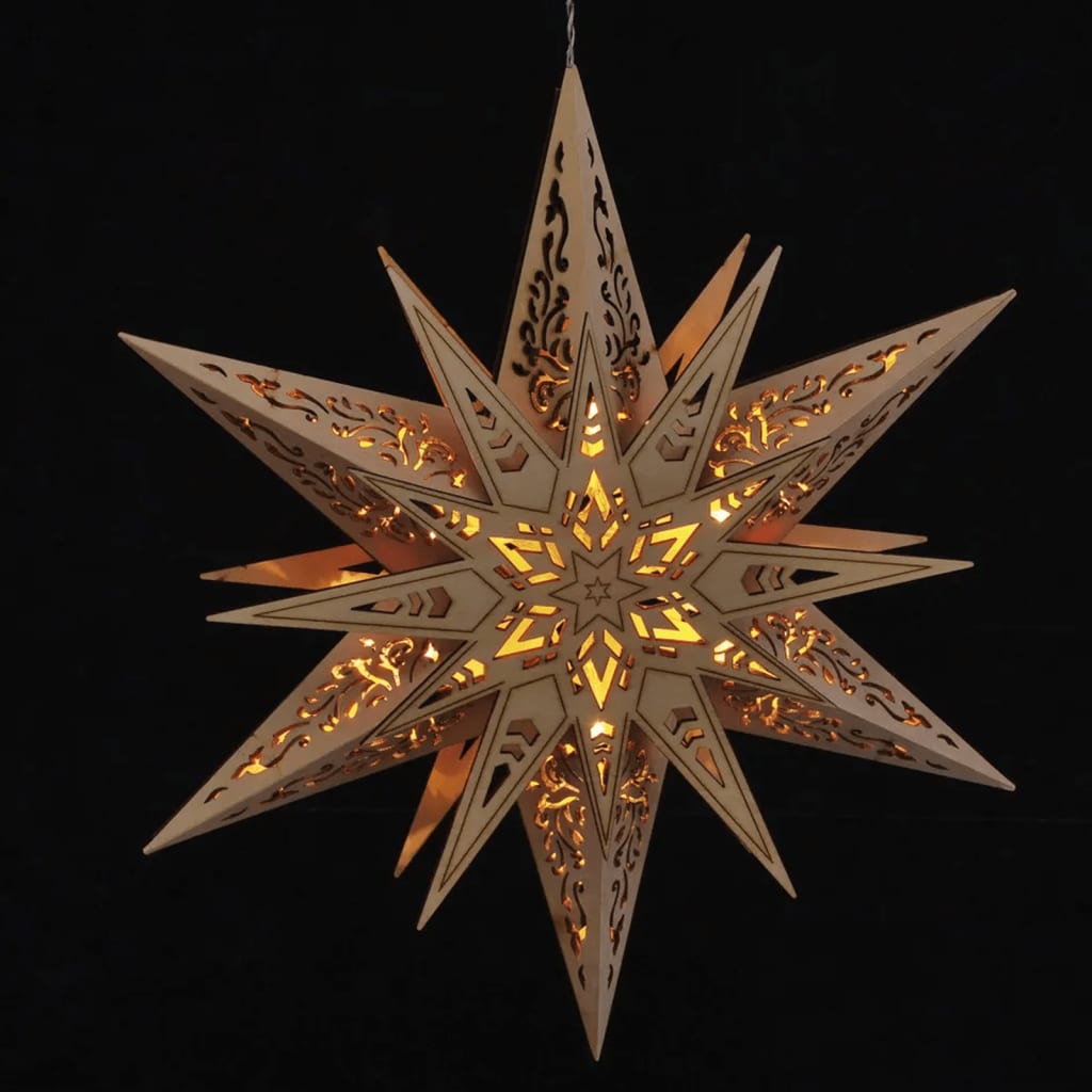 HI Illuminated Wooden Carved Star