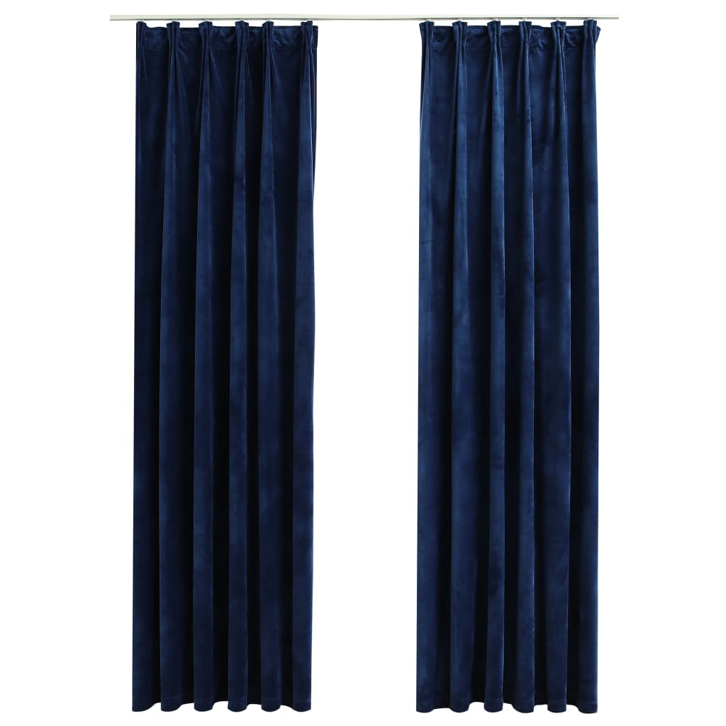vidaXL Blackout Curtains 2 pcs with Hooks Velvet Dark Blue 140x245 cm