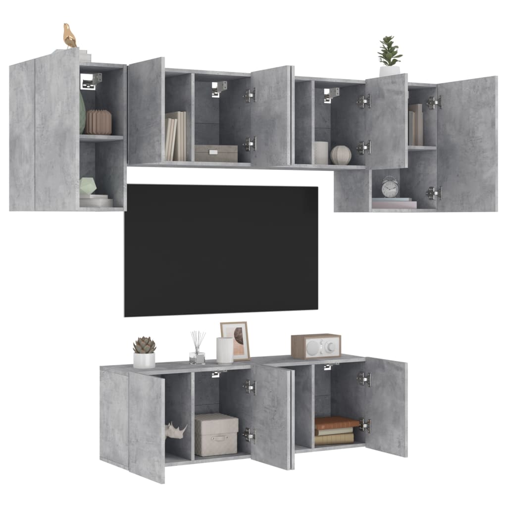 vidaXL 6 Piece TV Wall Units Concrete Grey Engineered Wood