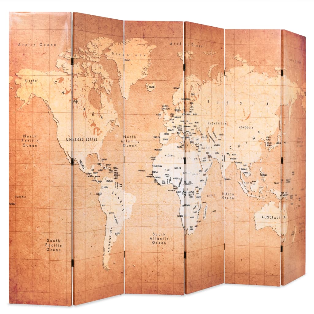 vidaXL Folding Room Divider 228x170 cm World Map Yellow