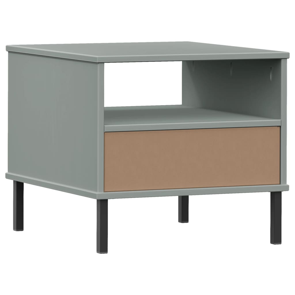vidaXL Bedside Table with Metal Legs Grey Solid Wood Pine OSLO