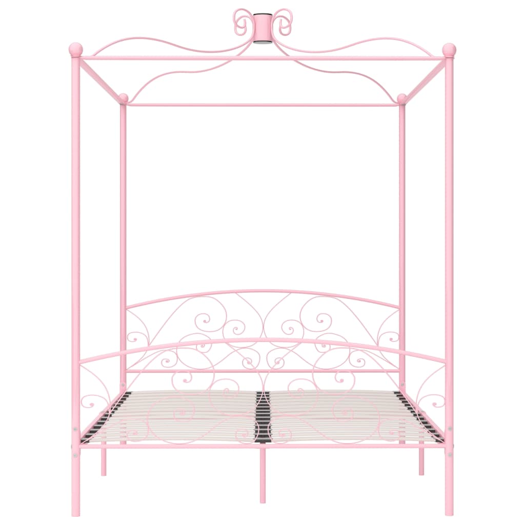 vidaXL Canopy Bed Frame Pink Metal 160x200 cm