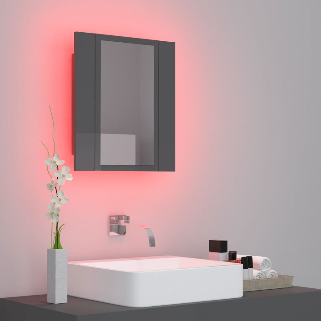 vidaXL LED Bathroom Mirror Cabinet High Gloss Grey 40x12x45 cm Acrylic