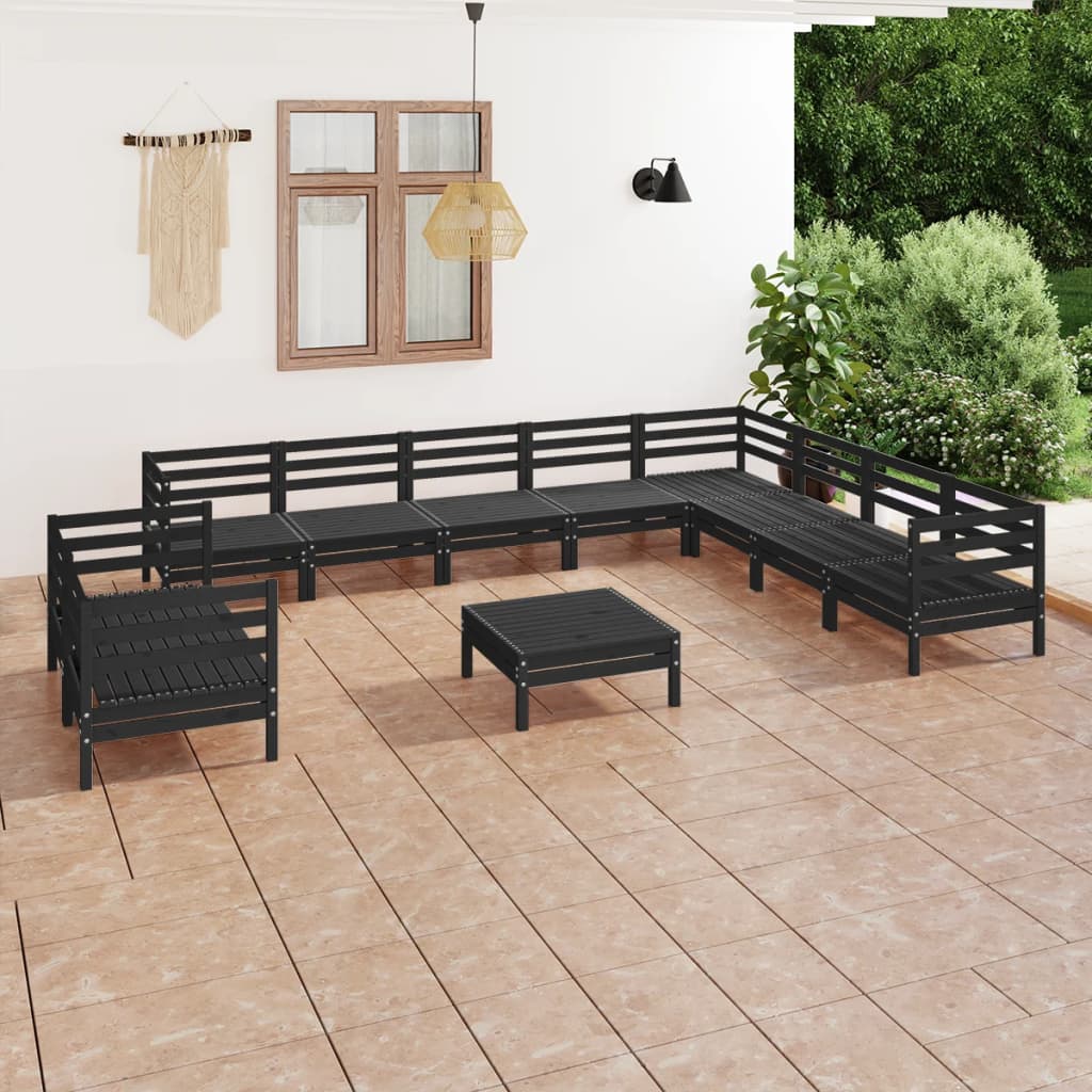 vidaXL 11 Piece Garden Lounge Set Solid Pinewood Black