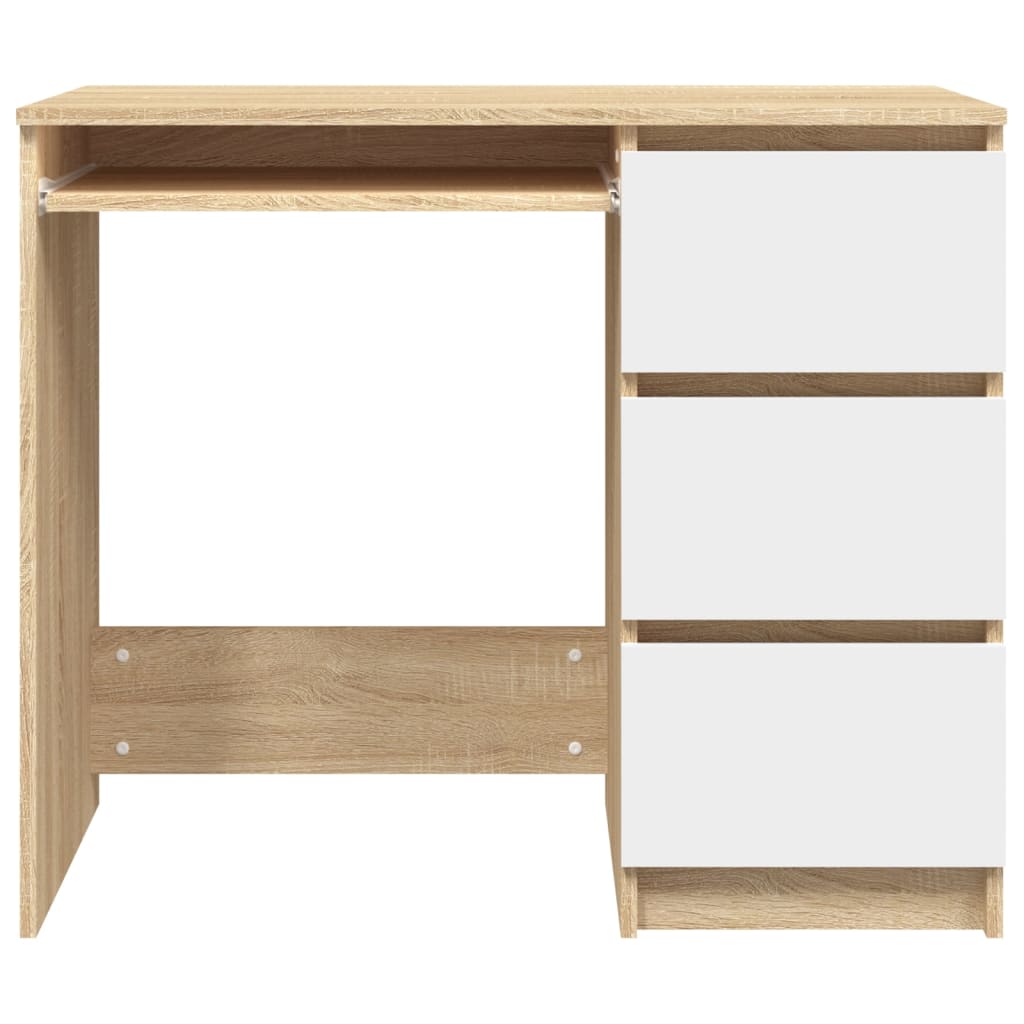 vidaXL Desk White and Sonoma Oak 90x45x76 cm Engineered Wood
