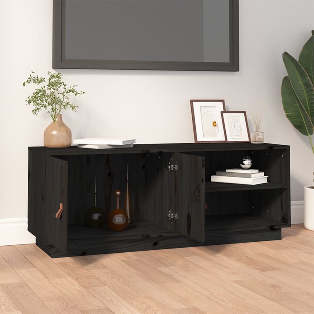 vidaXL TV Cabinet Black 105x34x40 cm Solid Wood Pine