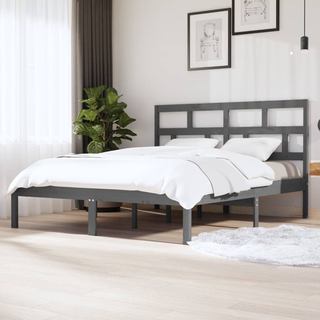 vidaXL Bed Frame Grey 180x200 cm Super King Size Solid Wood