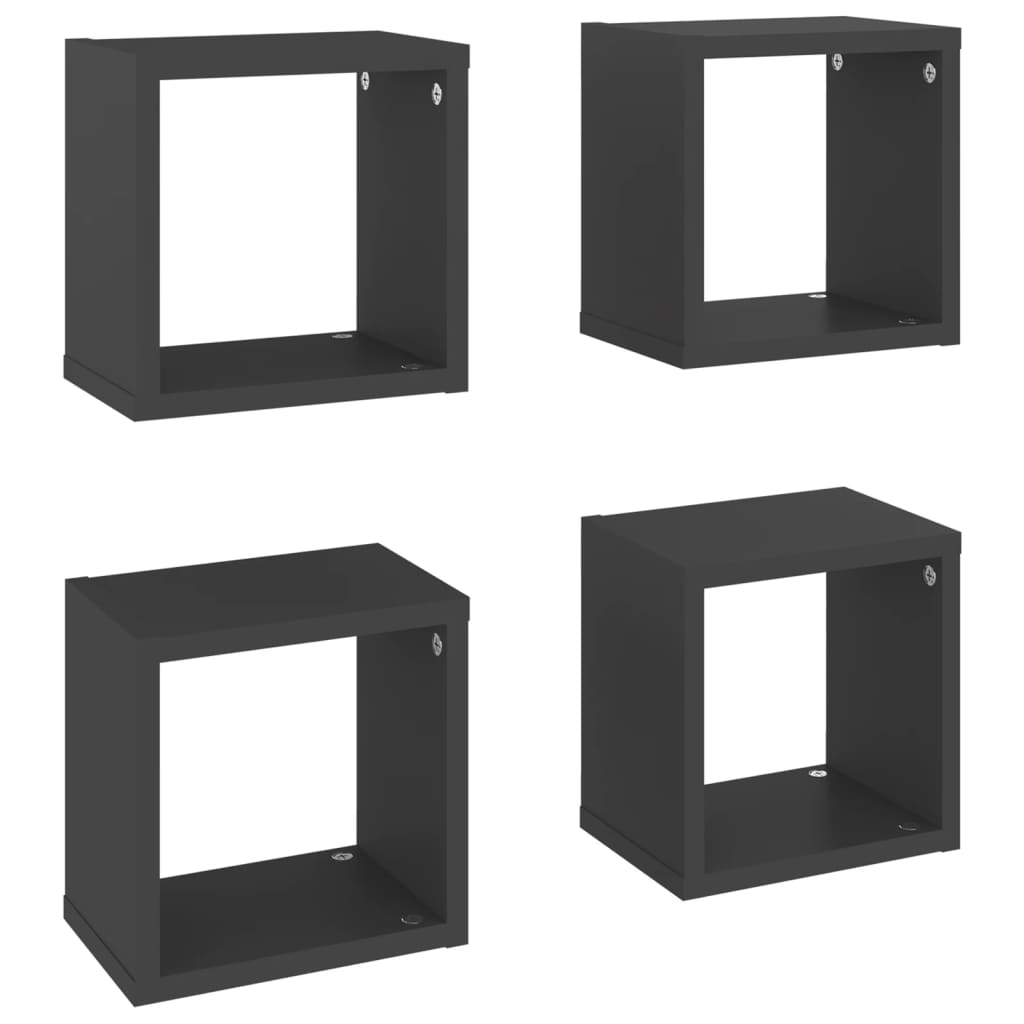 vidaXL Wall Cube Shelves 4 pcs Grey 22x15x22 cm