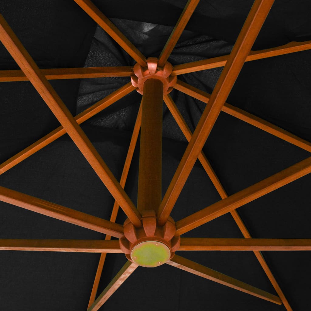 vidaXL Hanging Parasol with Pole Black 3x3 m Solid Fir Wood
