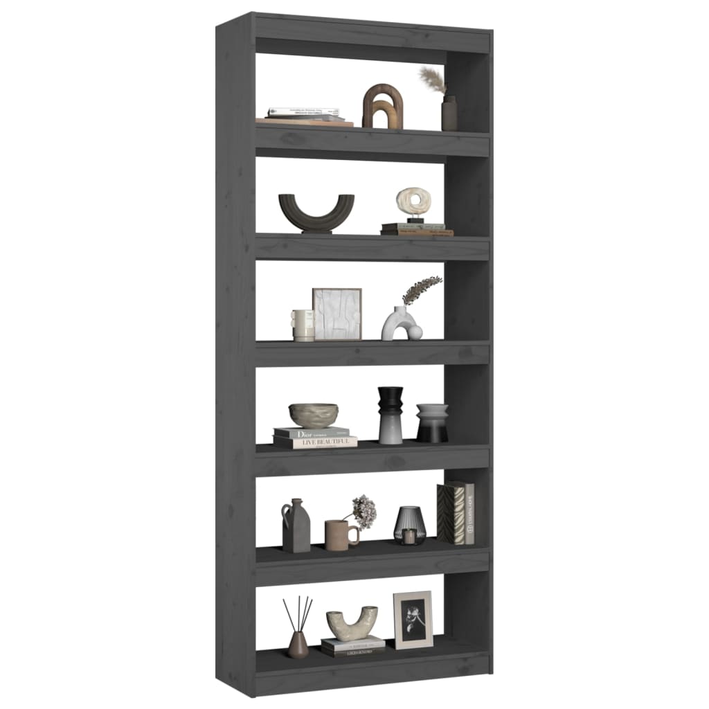 vidaXL Book Cabinet/Room Divider Grey 80x30x199.5 cm Solid Wood Pine