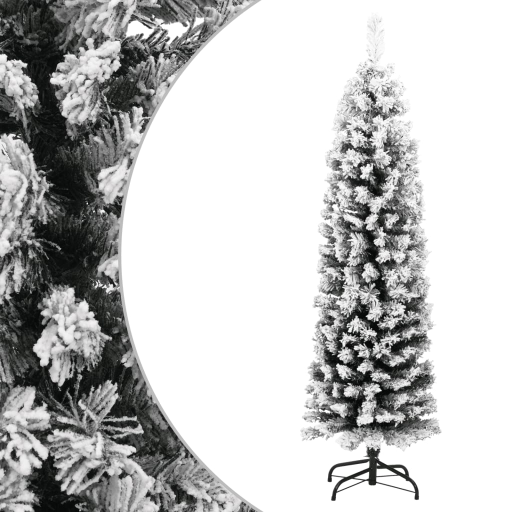 vidaXL Slim Artificial Christmas Tree with Flocked Snow Green 150 cm PVC