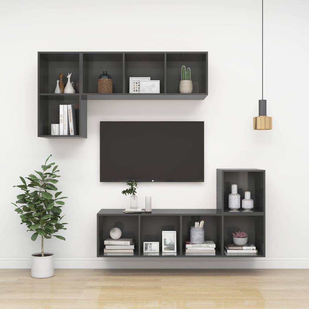 vidaXL Wall-mounted TV Cabinet High Gloss Grey 37x37x142.5 cm Chipboard
