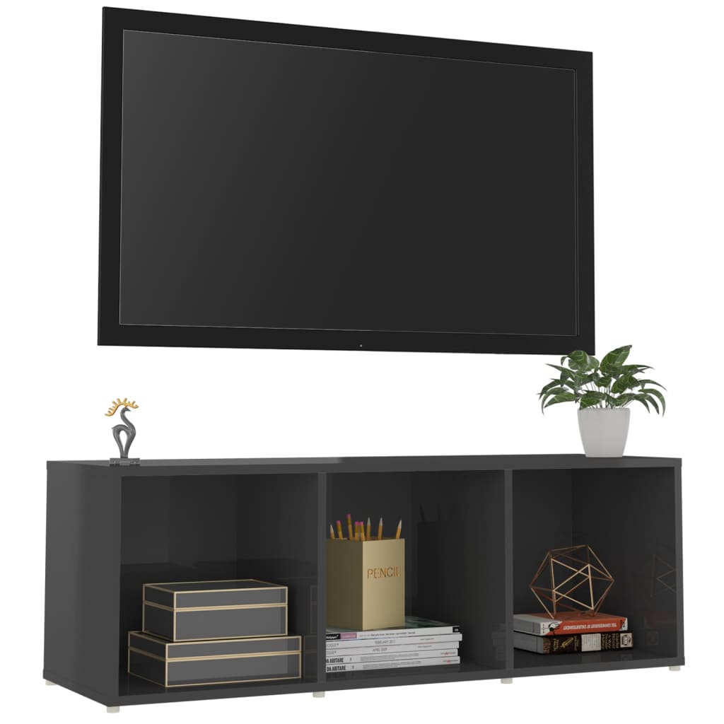 vidaXL TV Cabinet High Gloss Grey 107x35x37 cm Engineered Wood
