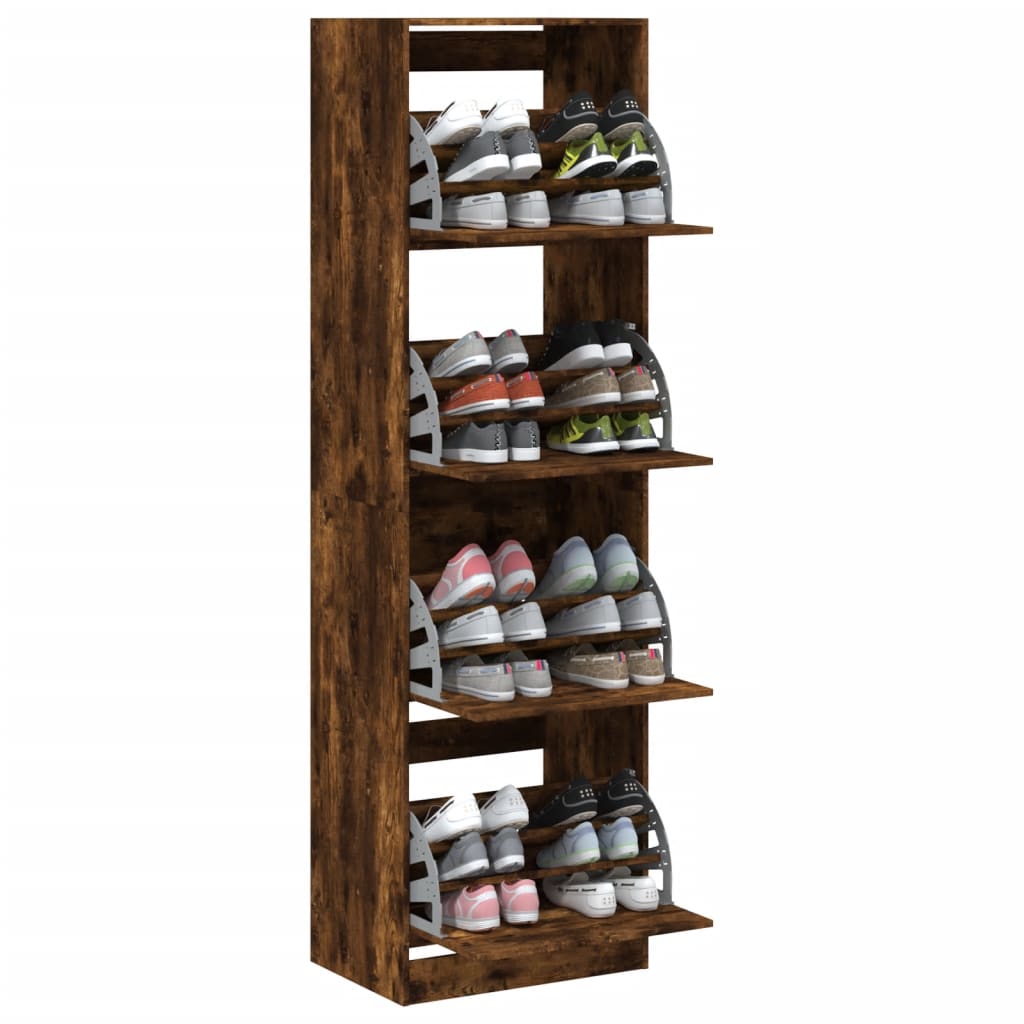 vidaXL Shoe Cabinet with 4 Flip-Drawers Smoked Oak 60x42x204 cm